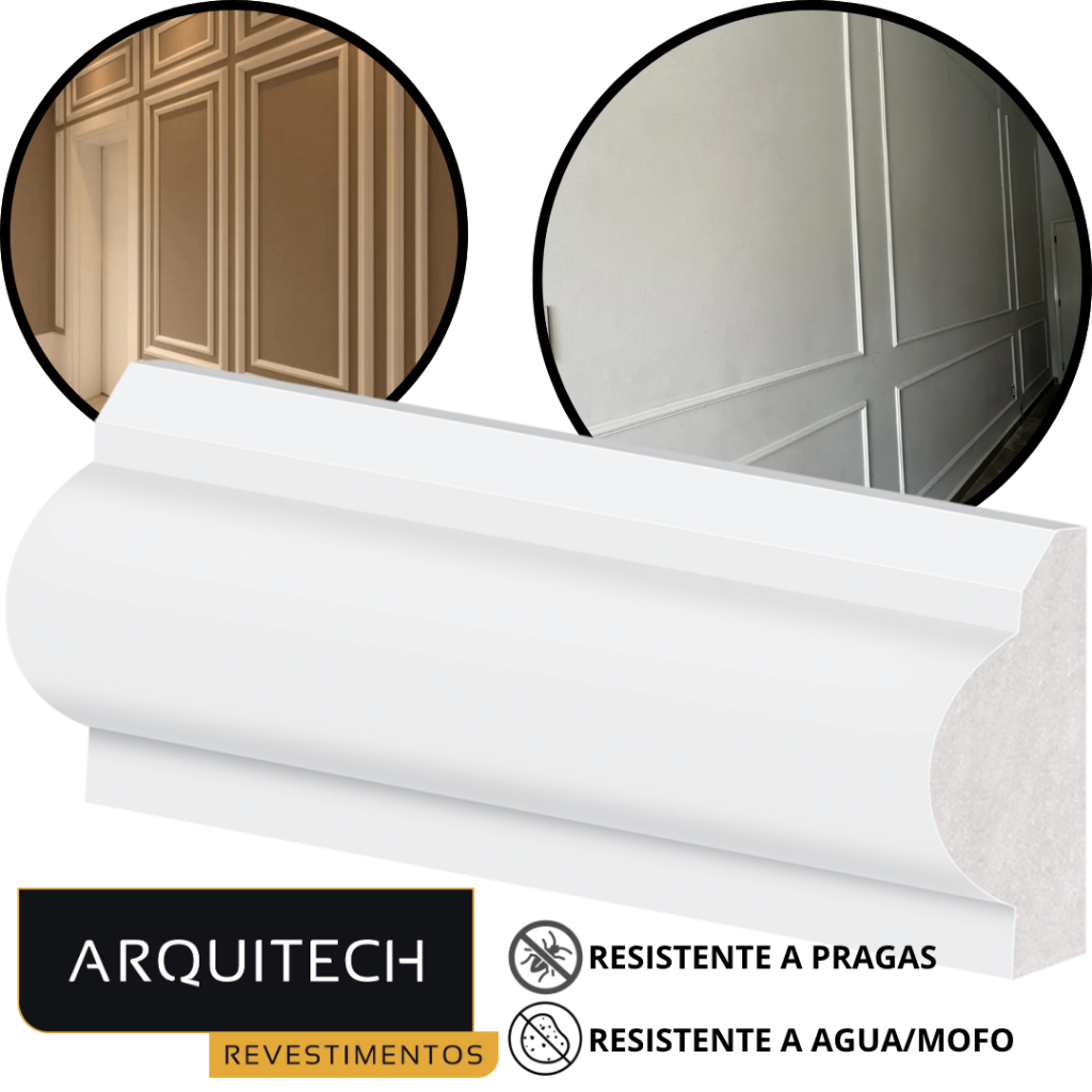 Rodameio Boiserie 3cm Poliestireno Virgem Moldura Decoração Original Arquitech Resistente 1 Metro