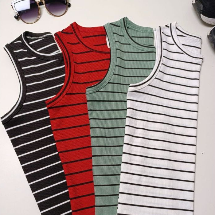 KIT Com 4 REGATA Feminina LISTRADA Tendência Básica Camiseta Canelada em Oferta na Shopee