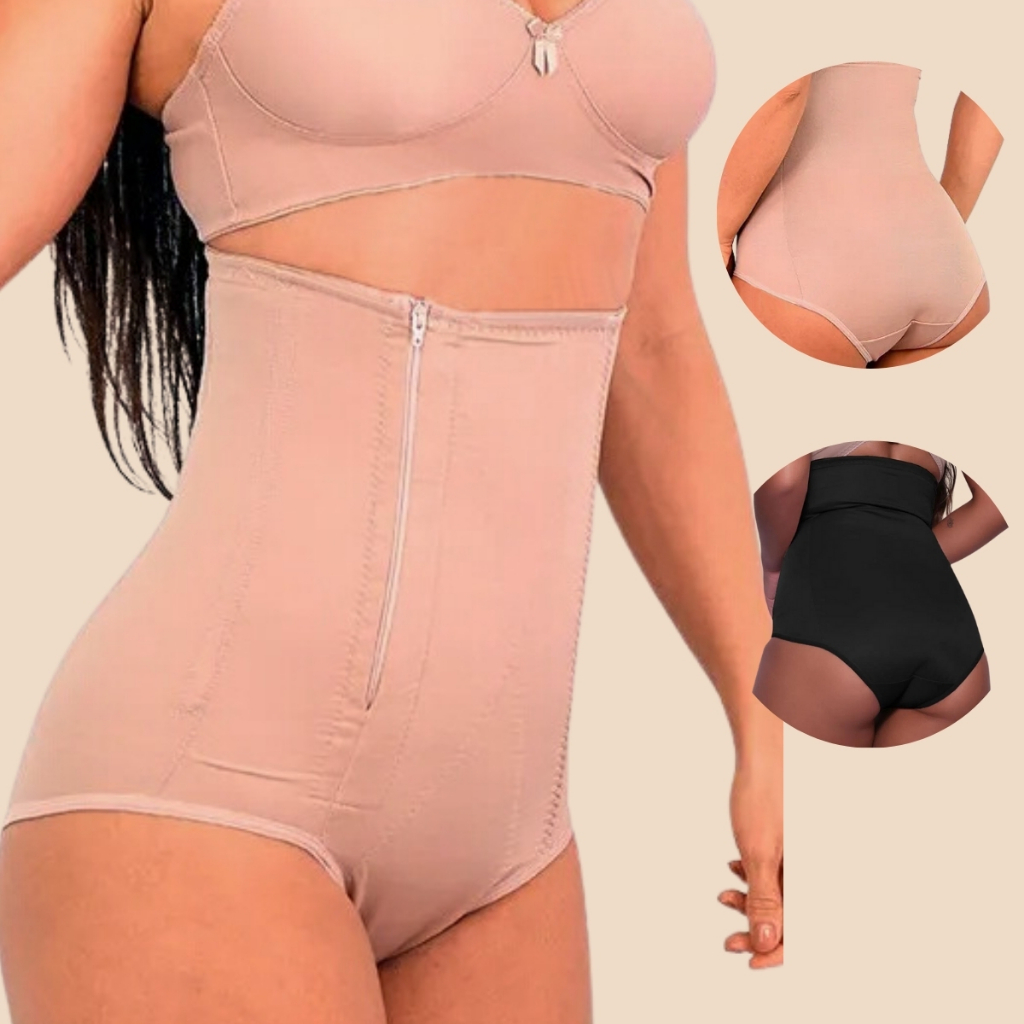 Cinta Modeladora Redutora Abdominal e Medidas em Microfibra Pos Cirurgia e Parto Com Ziper p ao GG