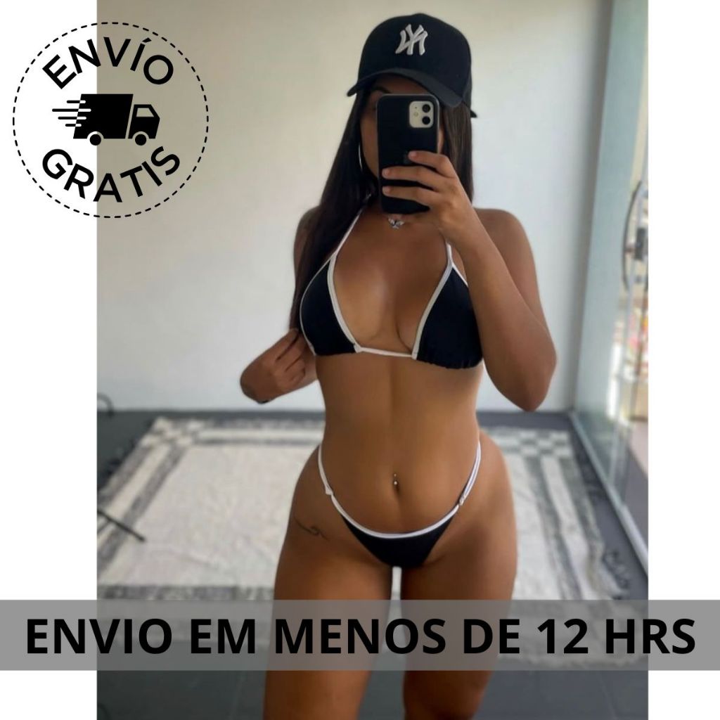 Biquini feminino Fita Fio Dental Cortininha Calcinha Asa Delta Cintura Alta Marquinha Bronze Bikini.