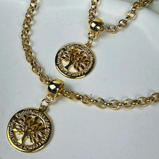 conjunto pulseira e colar folheado com pigente arvore da vida folheado a ouro em Oferta na Shopee