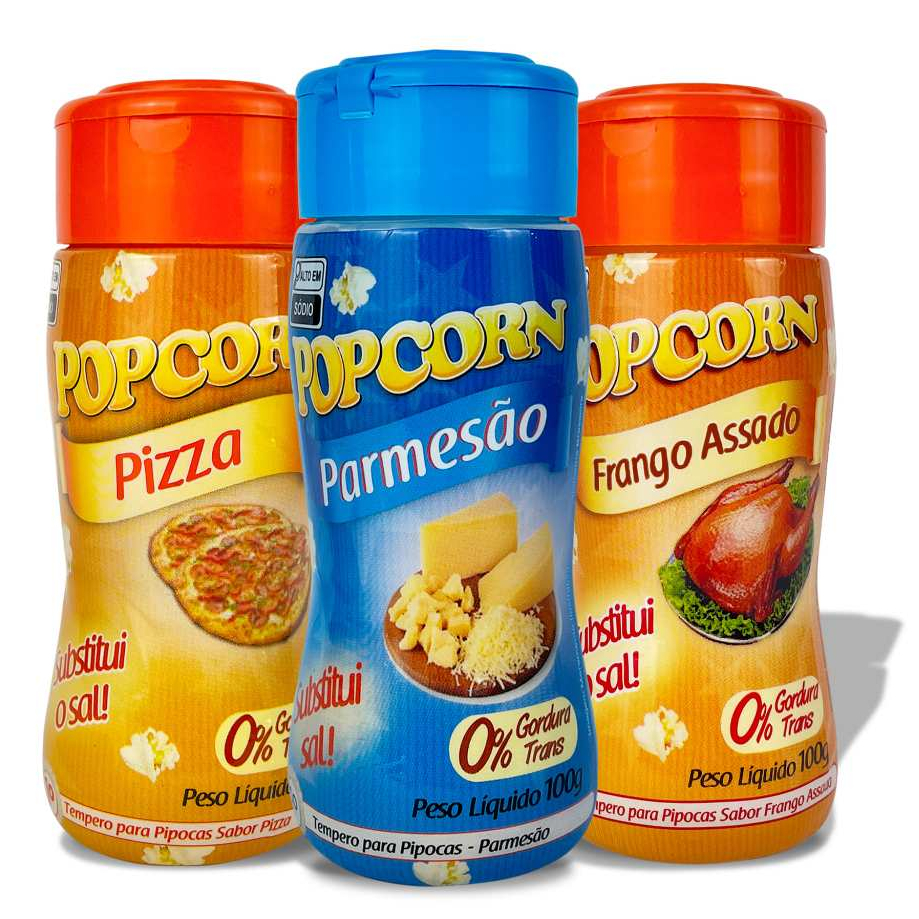 Combo Popcorn - 03 Sabores - Parmesão, Frango Assado e Pizza