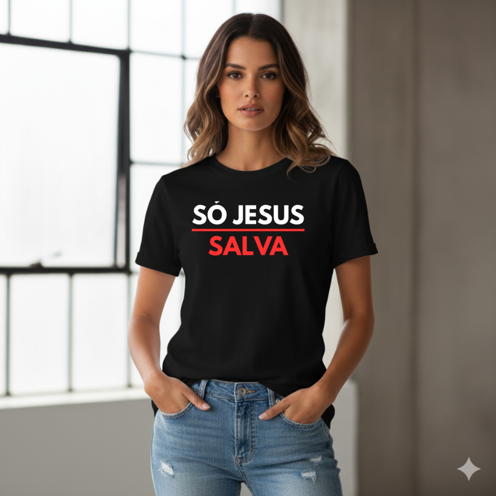 Camiseta Cristã Estampada Só Jesus Salva Feminina e Infantil Camiseta 100% algodão Ótima qualidade