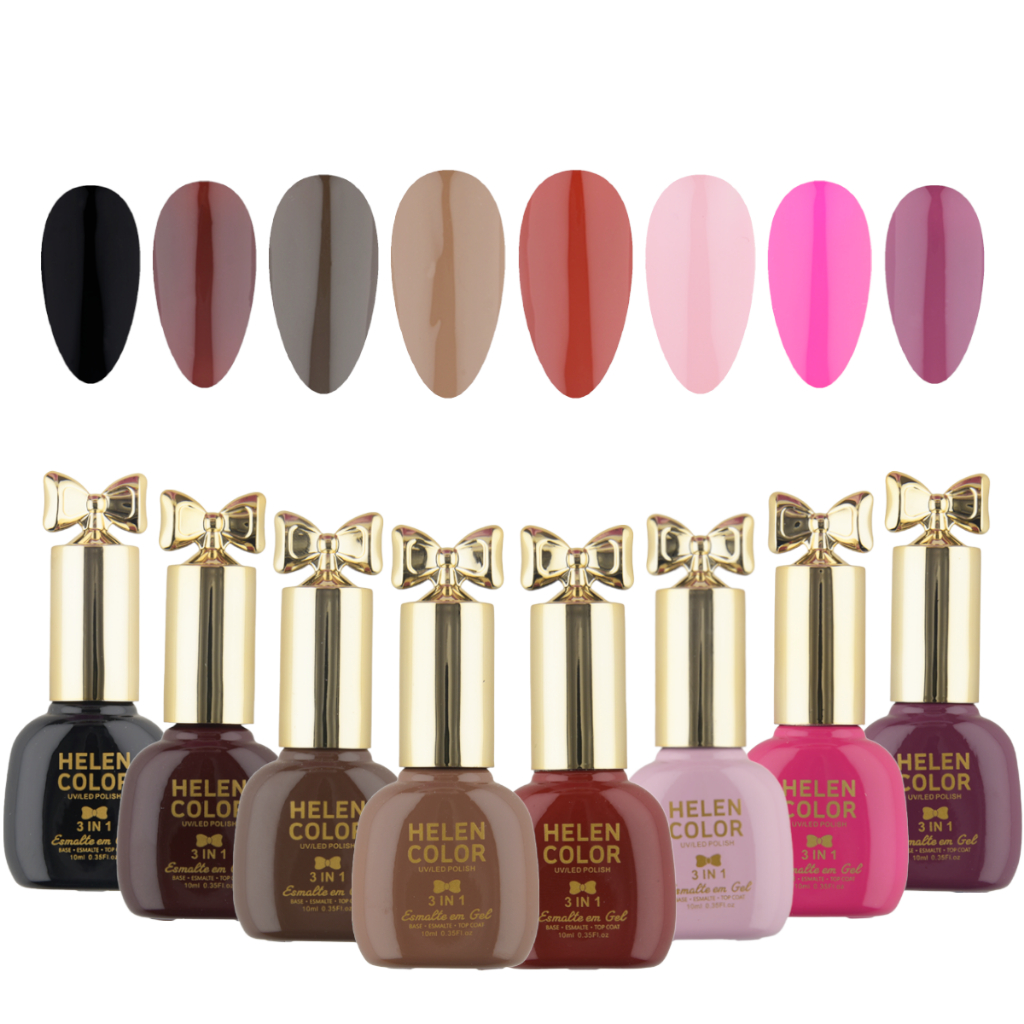 Kit 6 Esmaltes Helen Color 3 Em 1 Top Coat Base Uv/led - 60ml em Oferta na Shopee