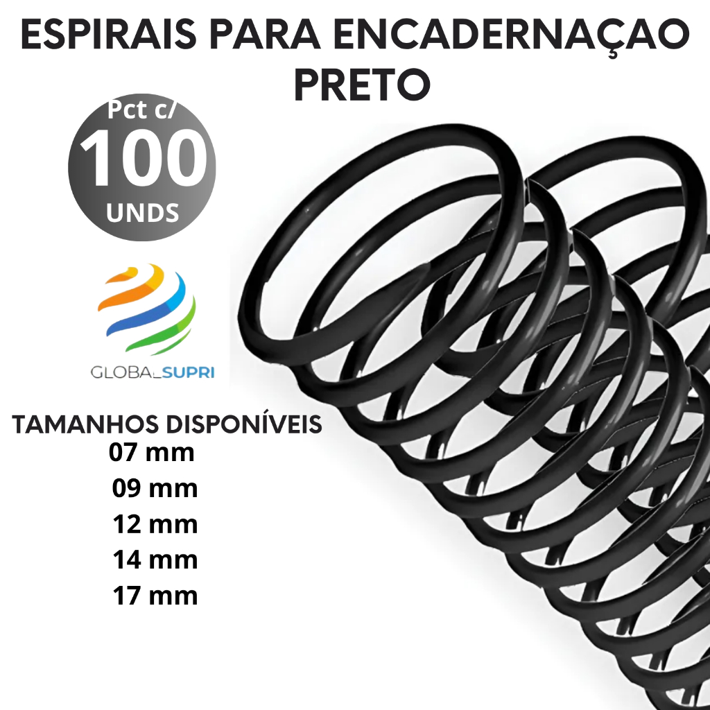 Espiral p/ Encadernação PCT C/100 - PRETO