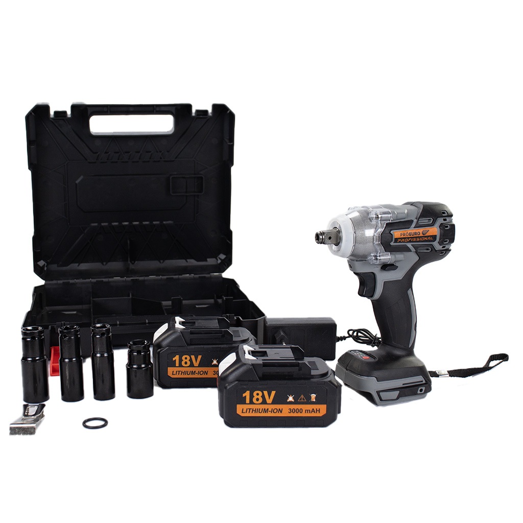 Chave de Impacto Brushless Profissional 300Nm 18V 2400rpm + Maleta, 2 Baterias e 4 Soquetes Pró Euro em Oferta na Shopee