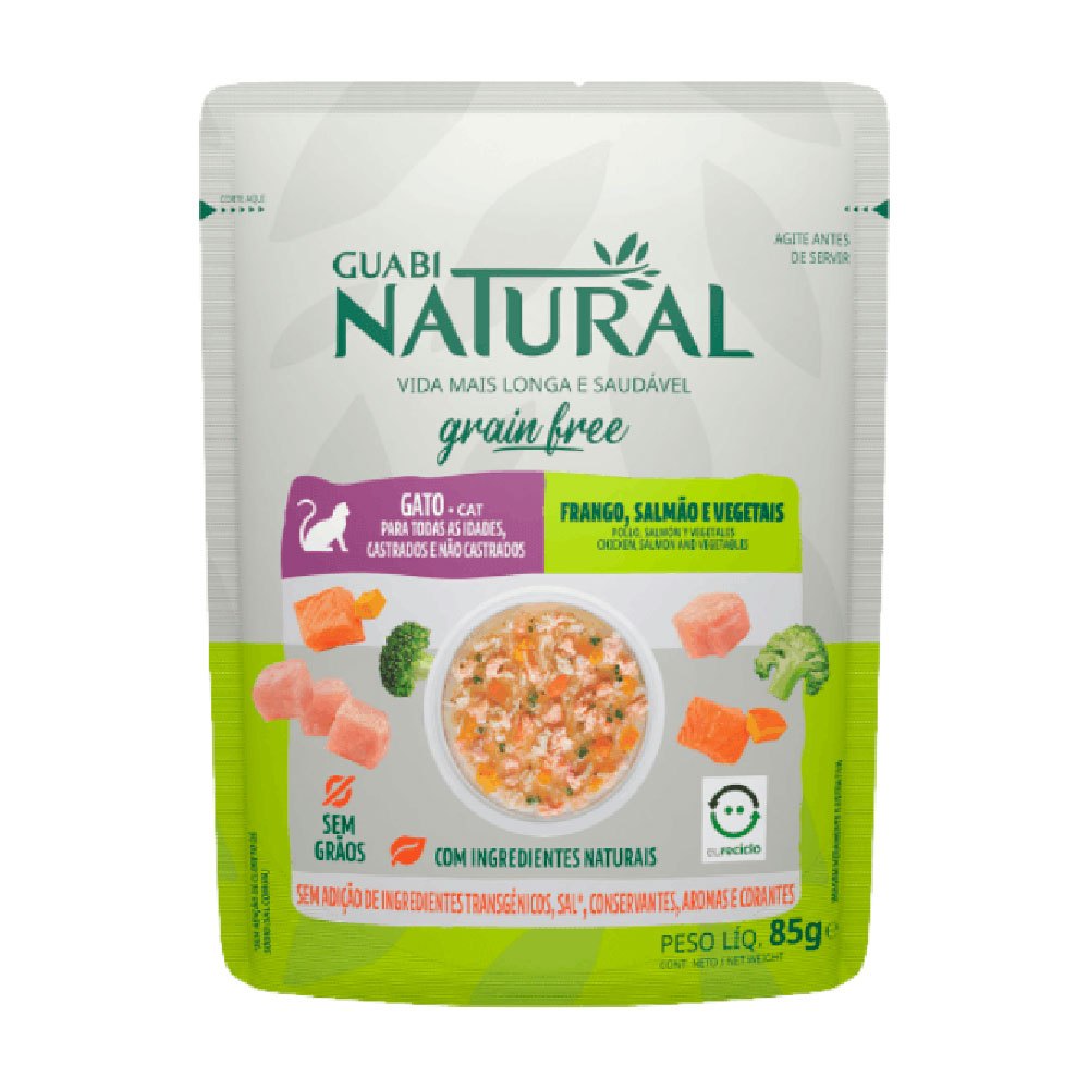 Ração Úmida Guabi Natural Sache Gato Cast. Salmão,Frango 85G em Oferta na Shopee