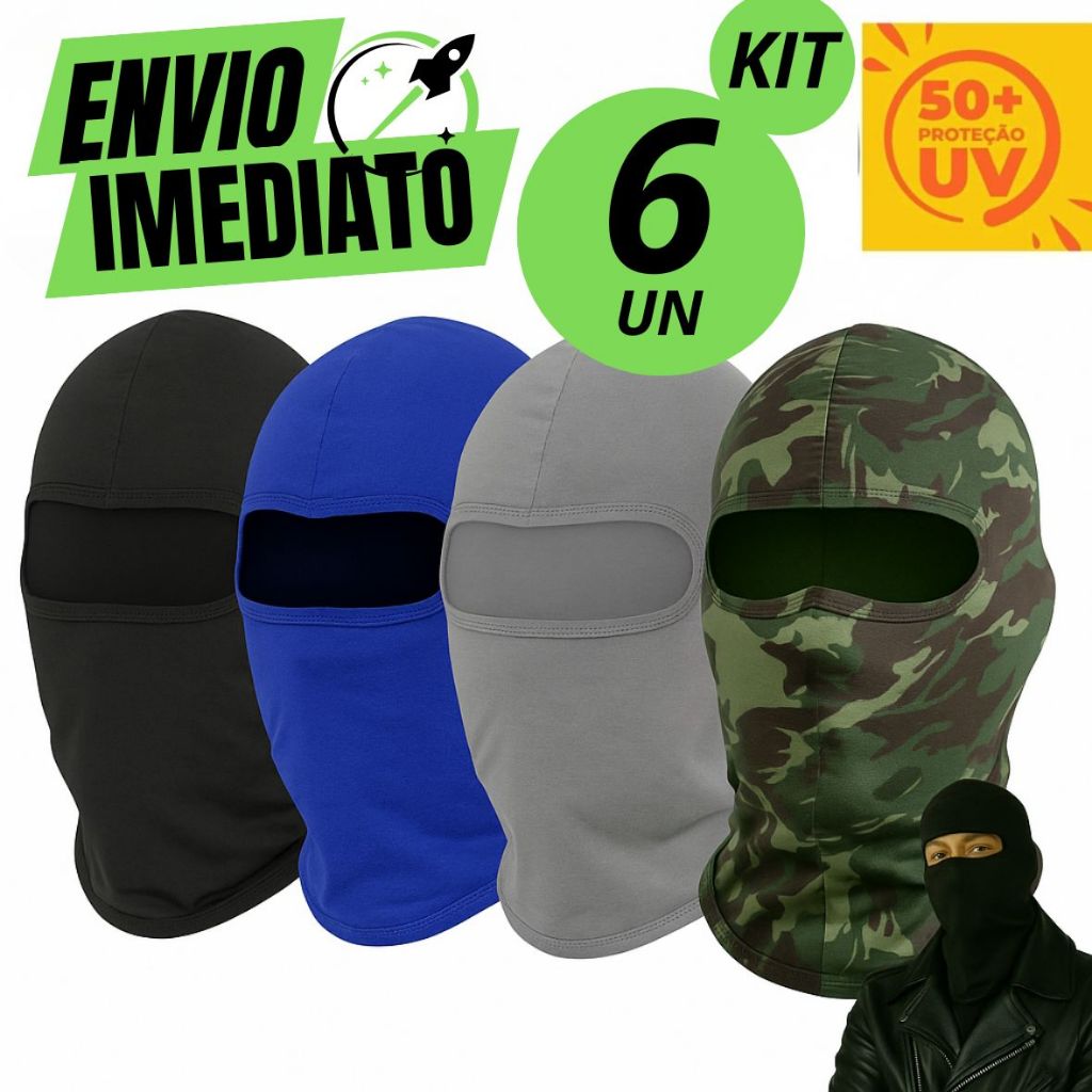 Kit 6 Touca Ninja Balaclava Motoqueiros Militar Tatica Frio Máscara Moto proteção solar raios UV 50+ térmica