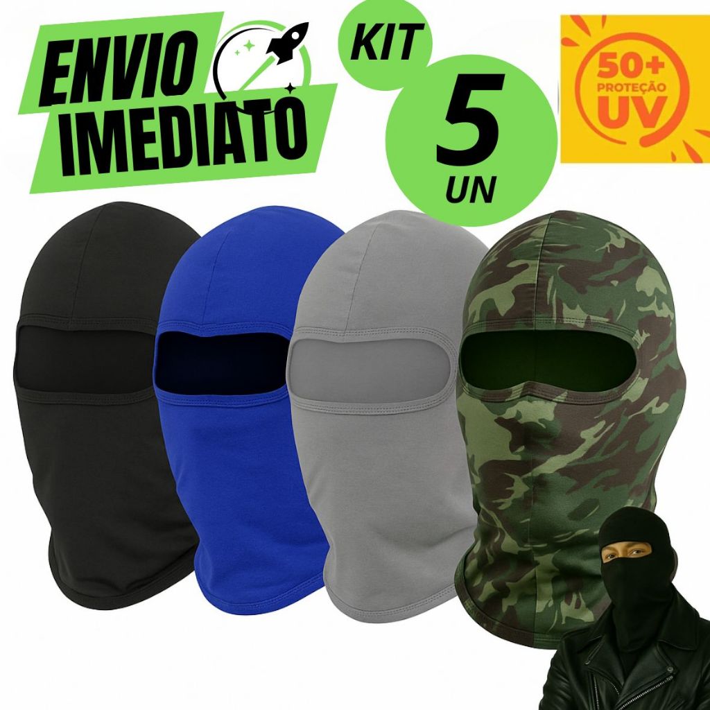 Kit 5 Touca Ninja Térmica Balaclava Motoqueiro Motoboy Toca Moto Proteção Solar UV50+ Frio Calor em Oferta na Shopee