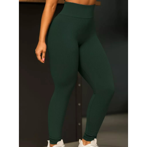 Calça Legging Canelada de Cintura Alta Sem Costura para Academia Feminina, Elástica, Esportiva e Fitness