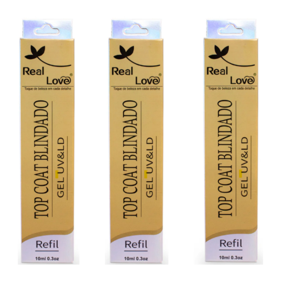 KIT 3 x Refil Top Coat Blindado 10ml - Real Love em Oferta na Shopee
