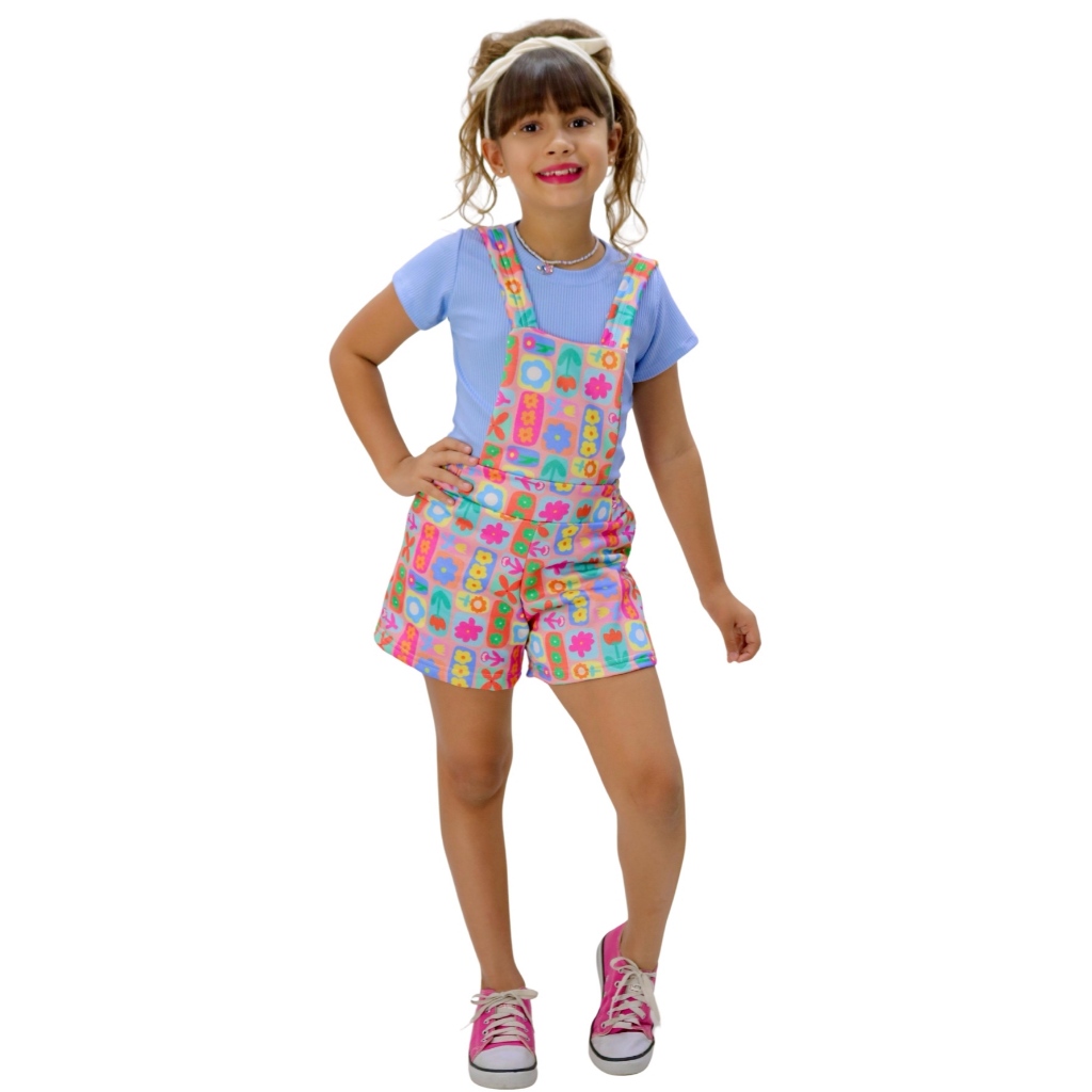 Jardineira Infantil Menina Conjunto Sortido Feminina Macacão Estampado