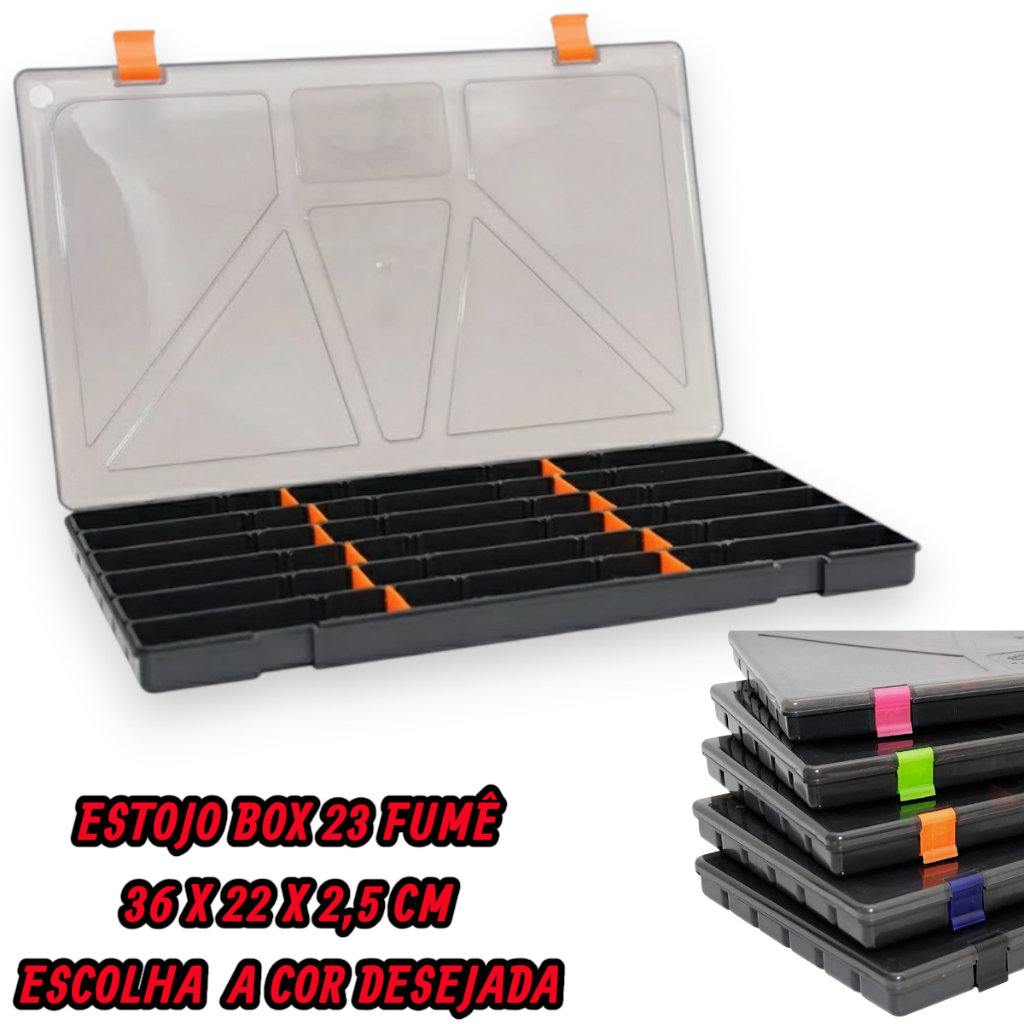 Estojo Organizador Iscas Artificiais Box 23 Fumê Divisórias Ajustáveis - Rochel Pesca