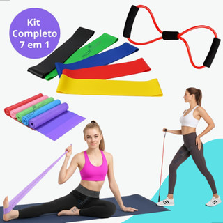 Kit 7 em 1 Elástico Para Exercício Físico em Casa Kit 5 Mini Bands + Faixa Yoga + Elastic…