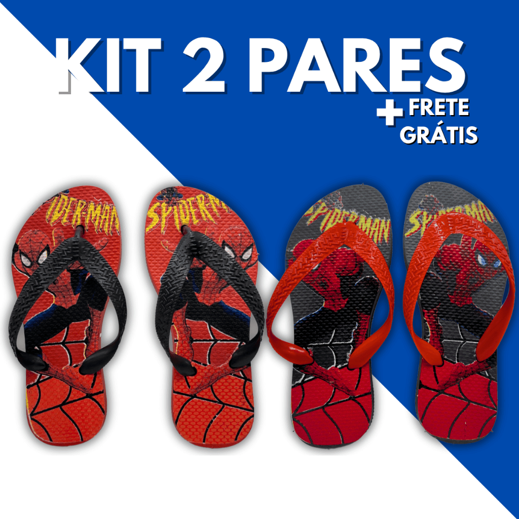 Kit 2 Pares Chinelo Sandália Masculino Infantil Calçado Menino Homem Aranha Confortável Macio Estampas Envio Imediato