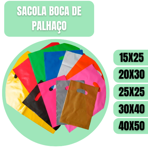 50 Sacolas Plásticas Boca de Palhaço Alça Vazada 15x25 / 20x30 / 25x35 / 30x40 / 40x50  | Loja, Boutique e Presentes em Oferta na Shopee