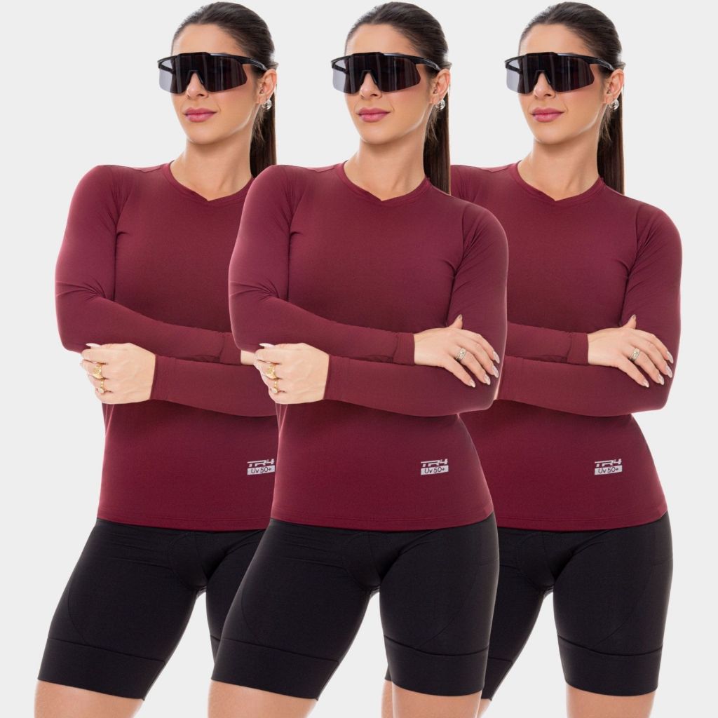 3 Camisas Femininas Manga Longa Proteção Uv Solar Segunda Pele Térmica Praia Verão
