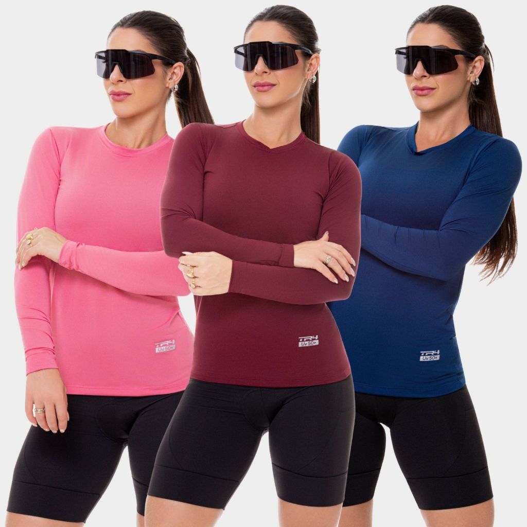 Kit 3 Camisas Feminina Manga Longa Proteção Uv Solar Segunda Pele Verão Frio Casual