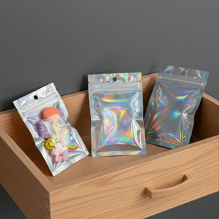 Saco plástico holográfico para acessórios. 50 unidades. em Oferta na Shopee