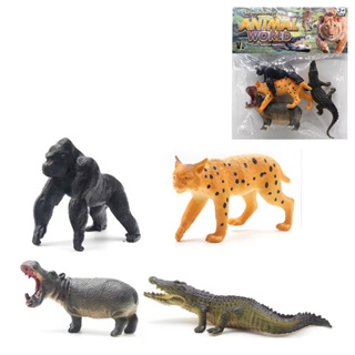 Kit de animais Brinquedo Gorila Onça Hipopótamo Jacaré Plástico Brinquedo em Oferta na Shopee