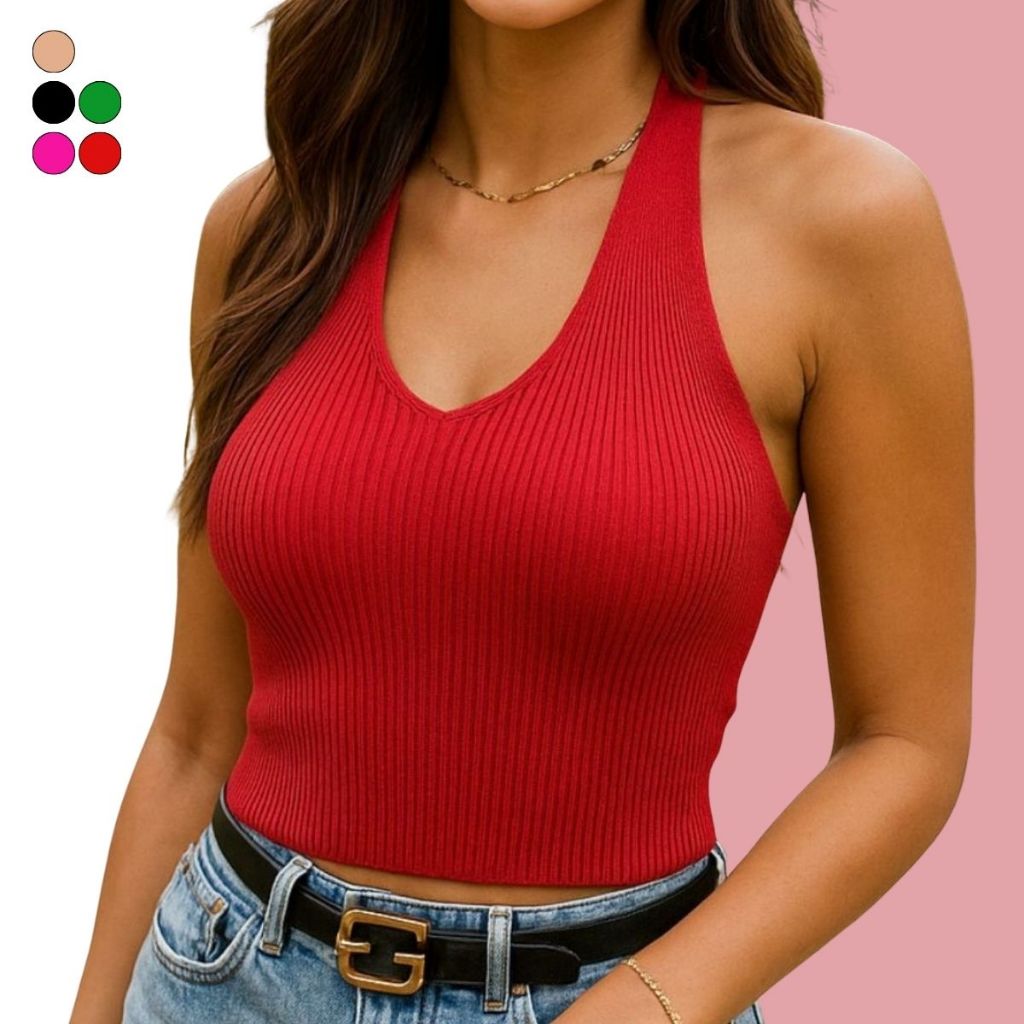 Cropped Regata Tricot Modal Frente Única De Amarrar Confortável Moda Feminina Básico