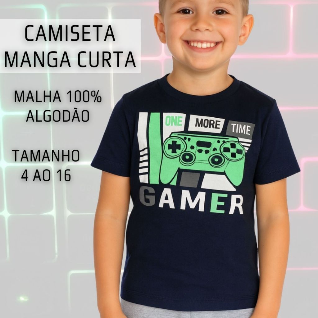 Camiseta Infantil Menino Manga Curta Camisa Blusa Juvenil Estampada 100% Algodão 3203-A
