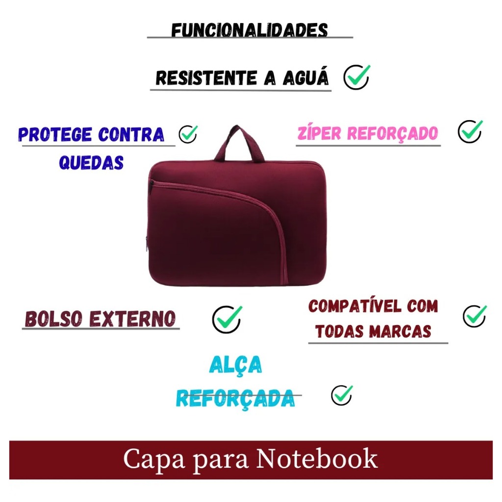 Suprema Case Pasta Maleta Capa Para Ultrabook Notebook 15 15,6 Material: Poliéster Premium - Cores: preta, azul marin