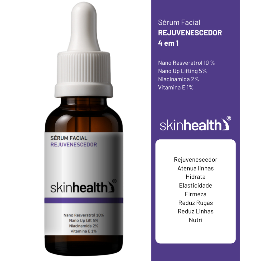 Sérum Rejuvenescedor 4 em 1 30ml -  Niacinamida 2% - Nano Resveratrol  10% -+ Vitamina E