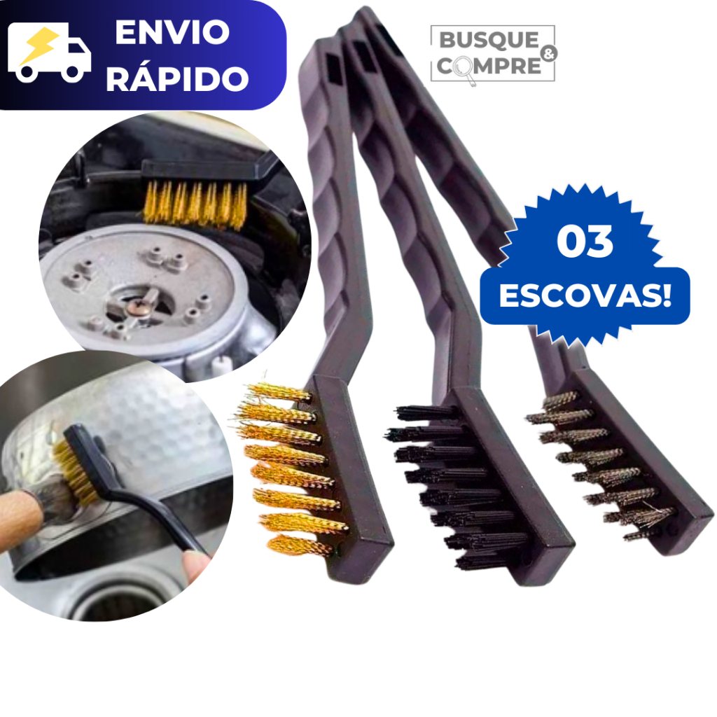 Escovas Multiuso Kit com 3 Peças com Cerda de Aço Nylon e Latão para Limpezas Pesadas Tira Ferrugem em Oferta na Shopee