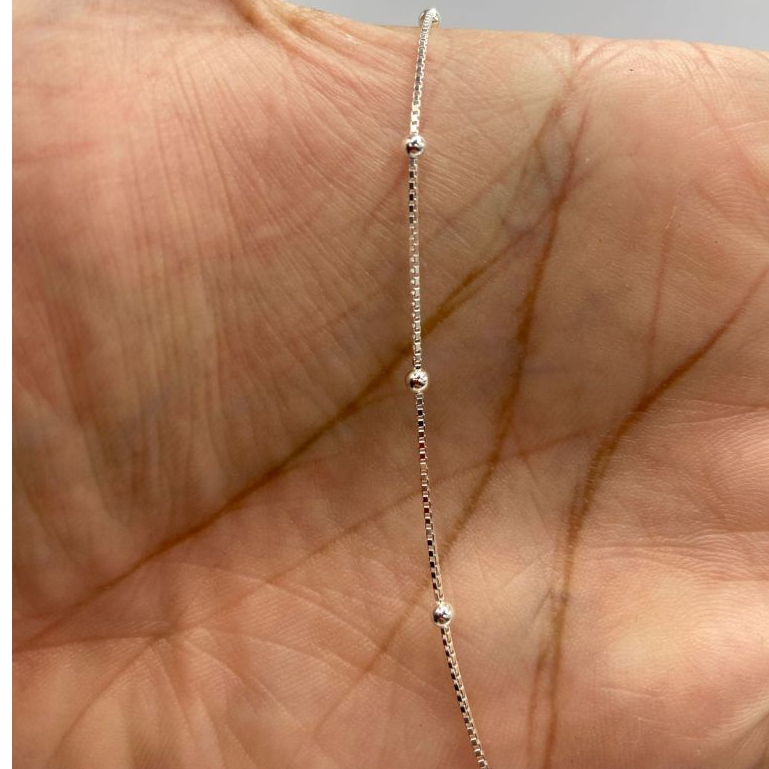 Detalhes do Corrente Colar Feminina de prata 925 Veneziana com Bolinhas