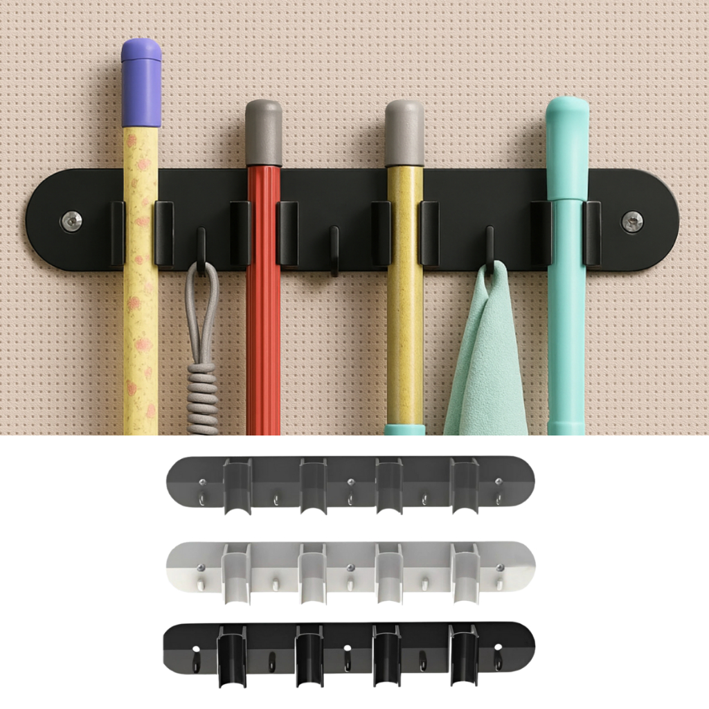 Suporte de parede para Vassoura/ rodo e mangueiras acompanha buchas e parafusos em Oferta na Shopee