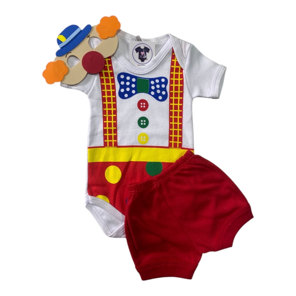 Body Bebe Menino Palhaço + Mascara - Temático Mesversário em Oferta na Shopee
