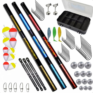 Kit Pesca 3 Varas Telescópica 3 Mts Estojo Acessórios boia anzol chumbada isca sino snap em Oferta na Shopee