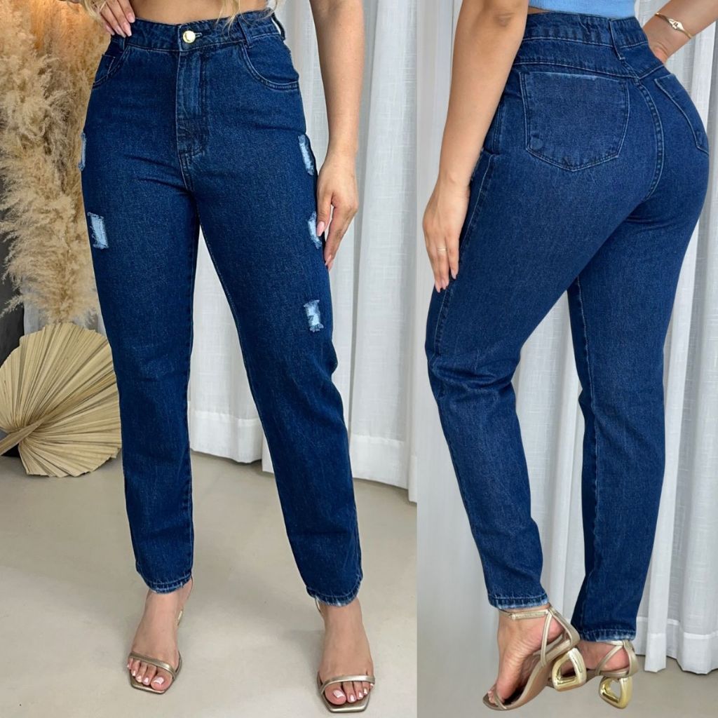 Calça Jeans Feminina Jeans Mom Cintura Alta Levanta Bumbum 100% Algodão Premium Cós Alto em Oferta na Shopee