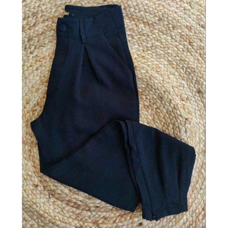 Calça Imitação de Linho Com Ziper na Perna em Oferta na Shopee