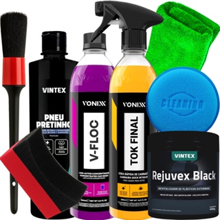 Kit Vonixx Lavagem Automotiva Shampoo V-Floc Cera Tok Final Pretinho Vintex Rejuvex Black e Acesssórios Karbox em Oferta na Shopee