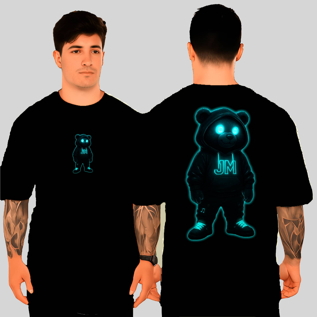 Camiseta Oversized URSO NEON – Estampa Brilhante, Streetwear Masculina e Feminina, Estilo Exclusivo