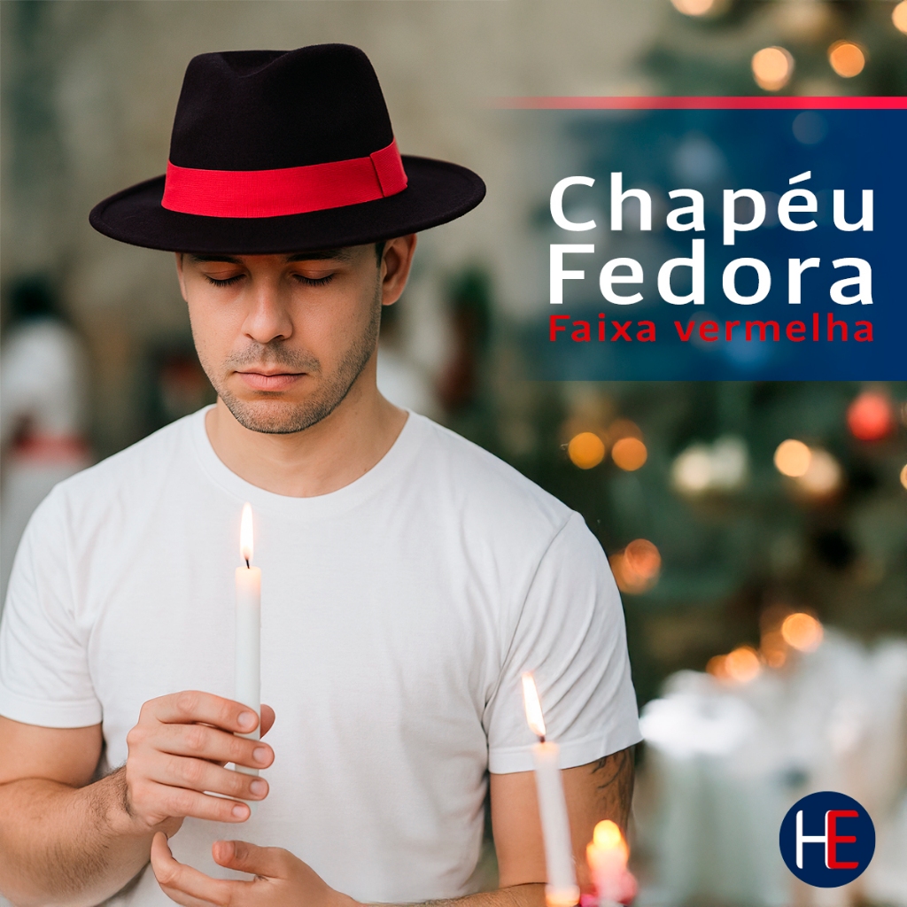 Chapéu Fedora Masculino Feminino Feltro Aveludado Preto Com Fita Vermelha Malandro Gangster