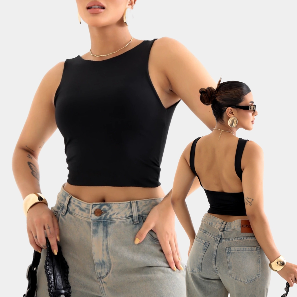 Blusa Blusinha Feminina Regata Costa Nua Suplex Duplo Blogueira Tendencia