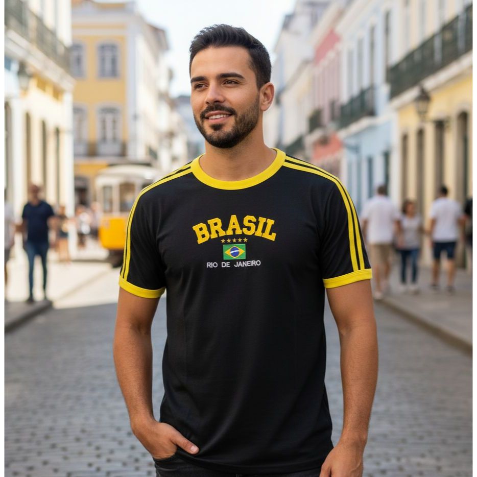 Blusa Bandeira Do Brasil Bordada Unissex - Preta