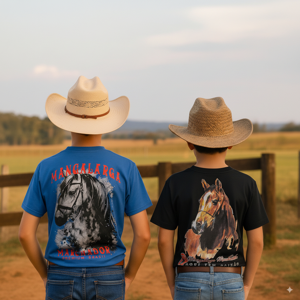 Kit 2 Camisas Country Infantil Masculina Muladeiro Mangalarga Marchador 100% Algodão Fio 30.1 Patenteado