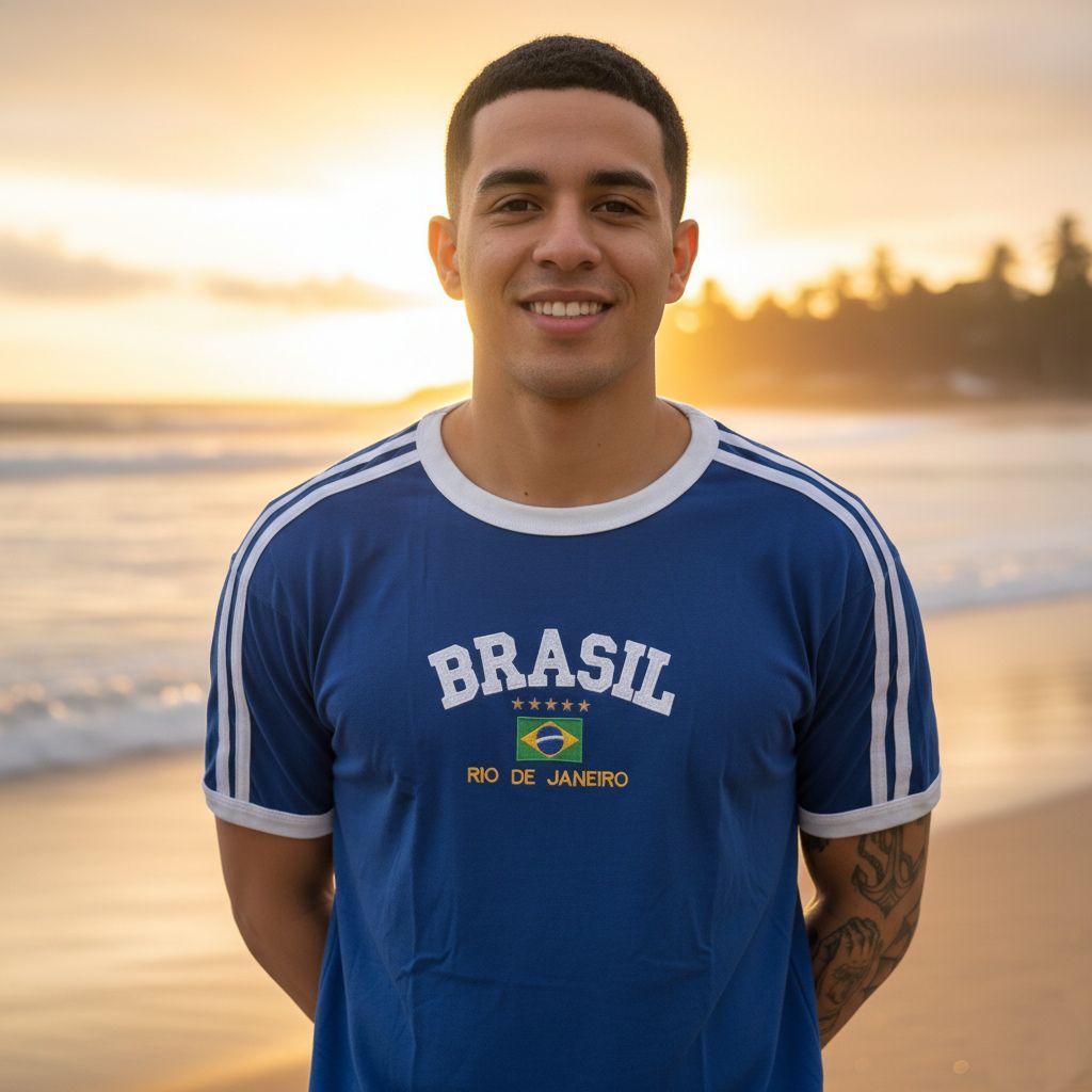 Blusa Bandeira Do Brasil Bordada Unissex - Azul Claro