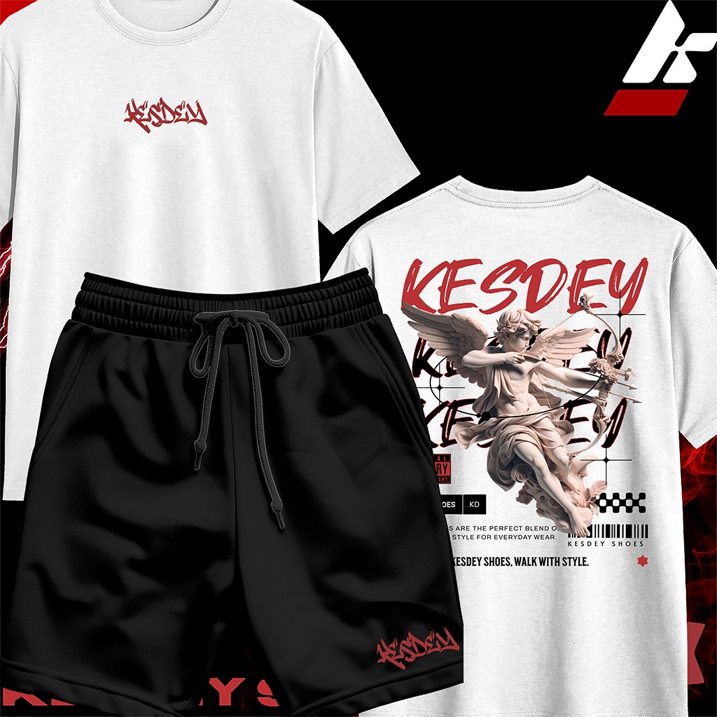 KIT Camiseta Streetwear Masculina Feminina 100% Algodão e Bermuda Mauricinho Estampa KESDEY ANJO FLECHA KIT Camiseta Streetwear Masculina Feminina 100% Algodão e Bermuda Mauricinho Estampa KESDEY ANJO FLECHA