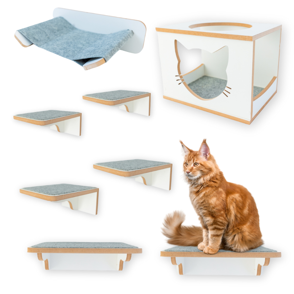 Playground Para Gato REFORÇADO 8 pçs MDF 15mm LAMINADO Parque Para Gatos c/ Rede e 1 Nicho
