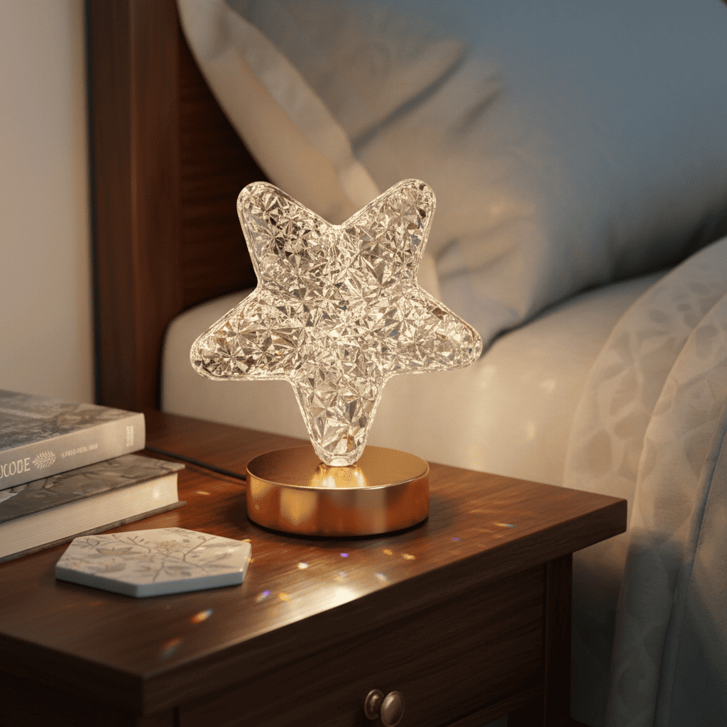 Luminária Estrela Cristal LED 16 Cores Recarregável USB Com Controle Remoto E Toque Touch Quarto E Decoração Romântica