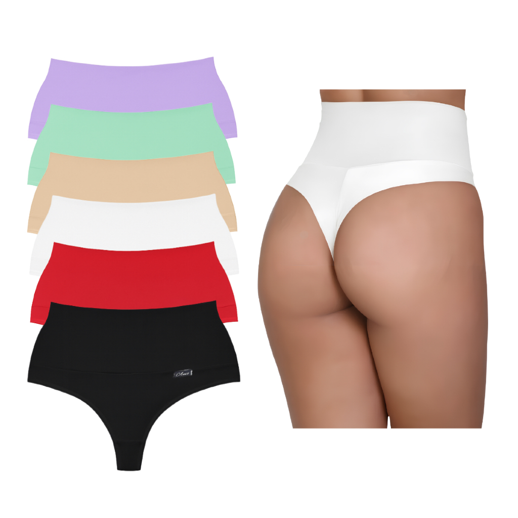 Kit 5 Cintas Calcinhas Cós Alto Modeladora Fio Dental Duplo Disfarça Barriga em Oferta na Shopee