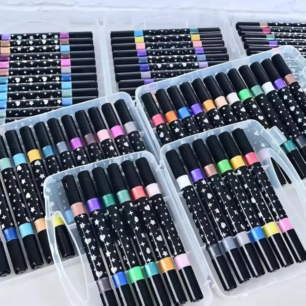 Marcador Metálico Canetinha Glitter Ponta Dupla Desenhos-SLX-123