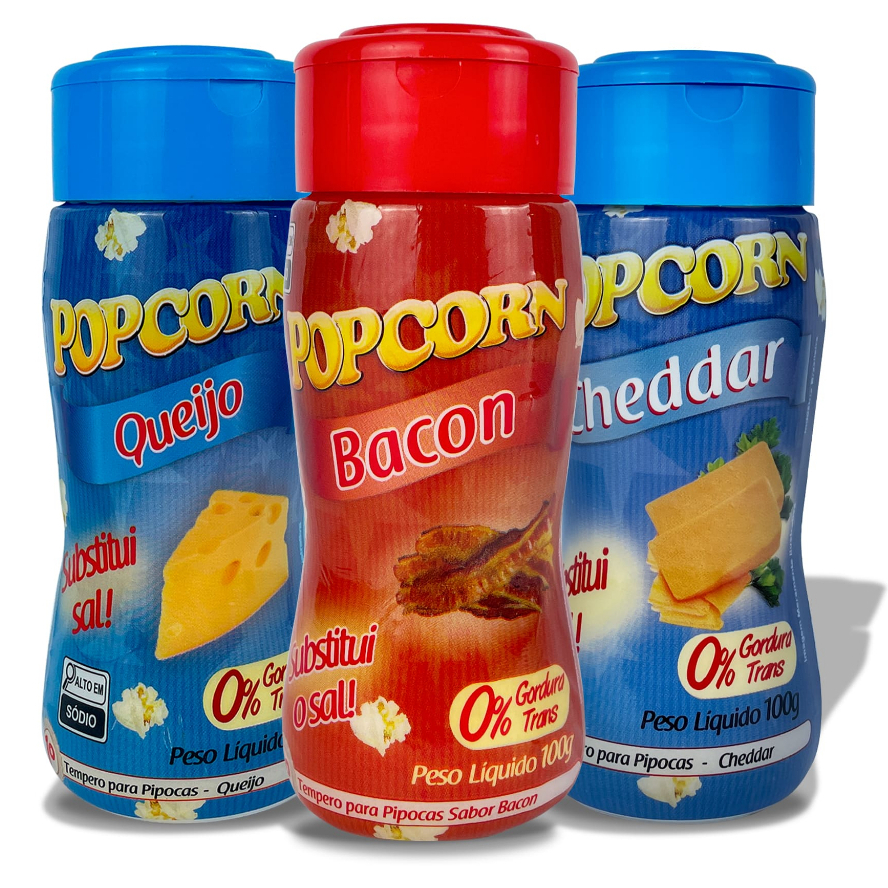 Combo Popcorn - 03 Sabores - Cheddar, Bacon e Queijo em Oferta na Shopee