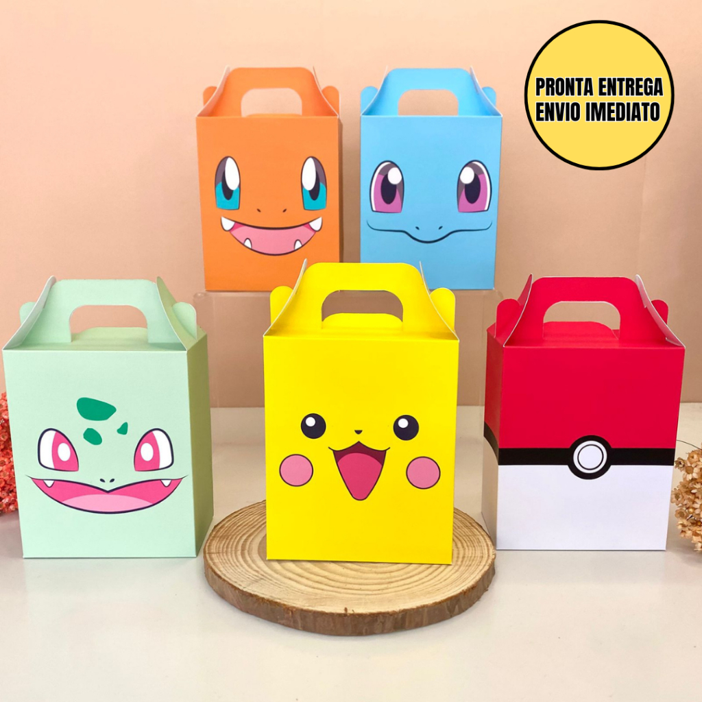 Caixinhas Personalizadas Pokémon - 10 Unidades -Lembrancinha Festa Infantil- PEGUE E MONTE Pikachu, Charmander, Pokebola
