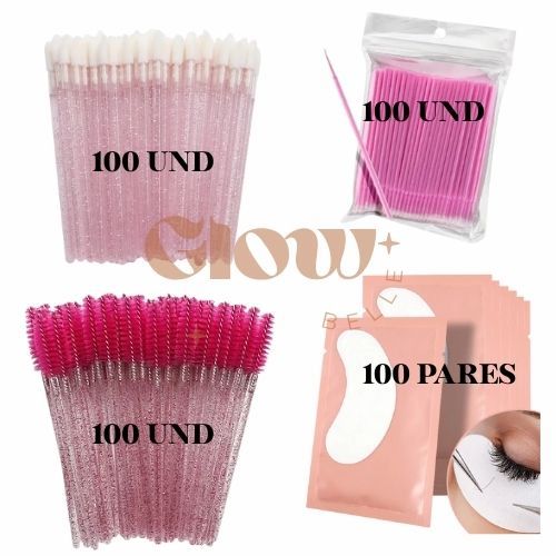 KIT 100 escovinhas+100 lip gloss+100 microbrush+100 pad em gel para Extensão de Cílios